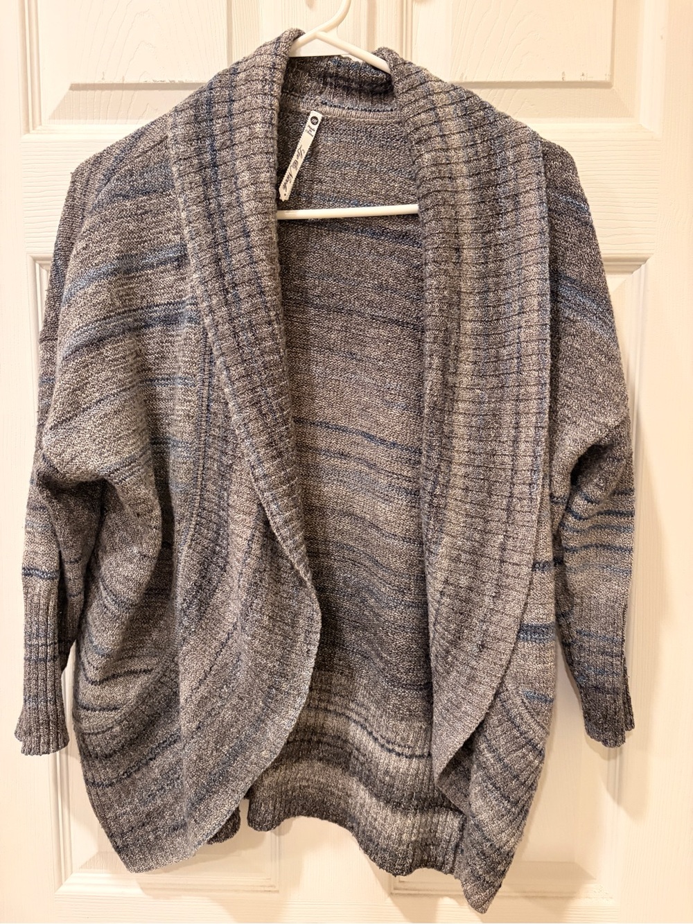 Leo & Nicole Gray and Blue Marled Shawl Collar Cardigan
